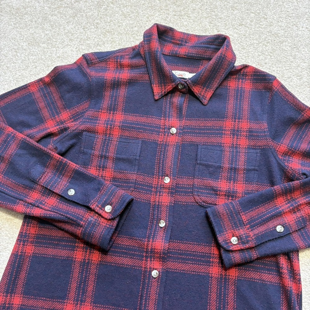 Faherty Legend Sweater Shirt Small Blue Red Plaid Flannel Button Up LS Stretch